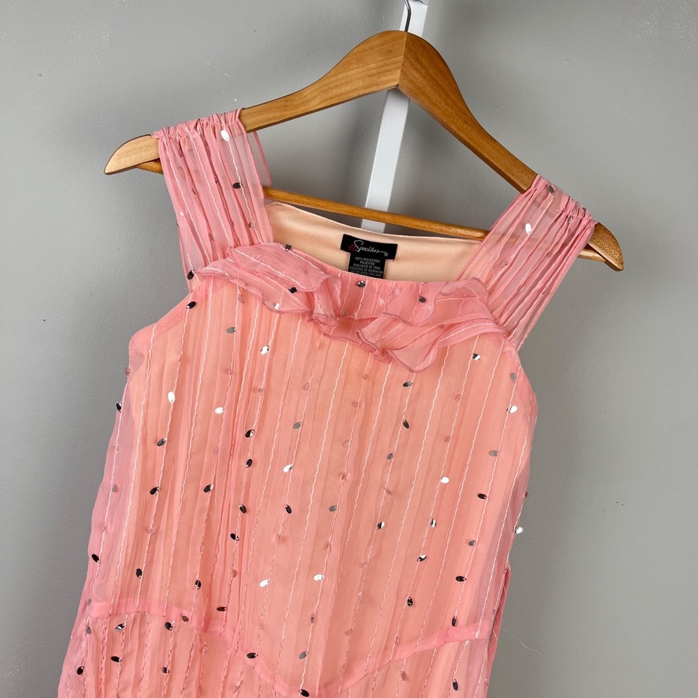 Girls Speechless Y2K Dress Size 16 Pink Silver Sequin Sleeveless Asymmetric Hem